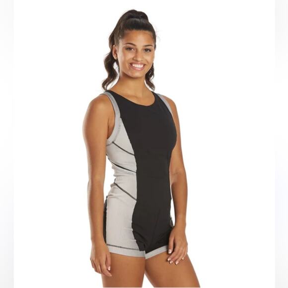 Free People Hardio Cardio Shortsie Romper black ribbed summer workout yoga gym M - Picture 2 of 10